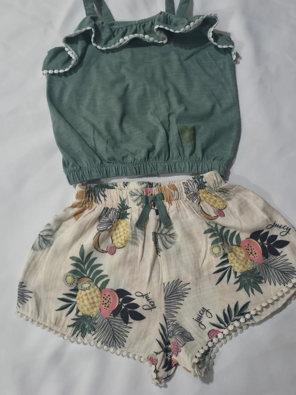 Green Ruffle Strap Tank Top for Kids
